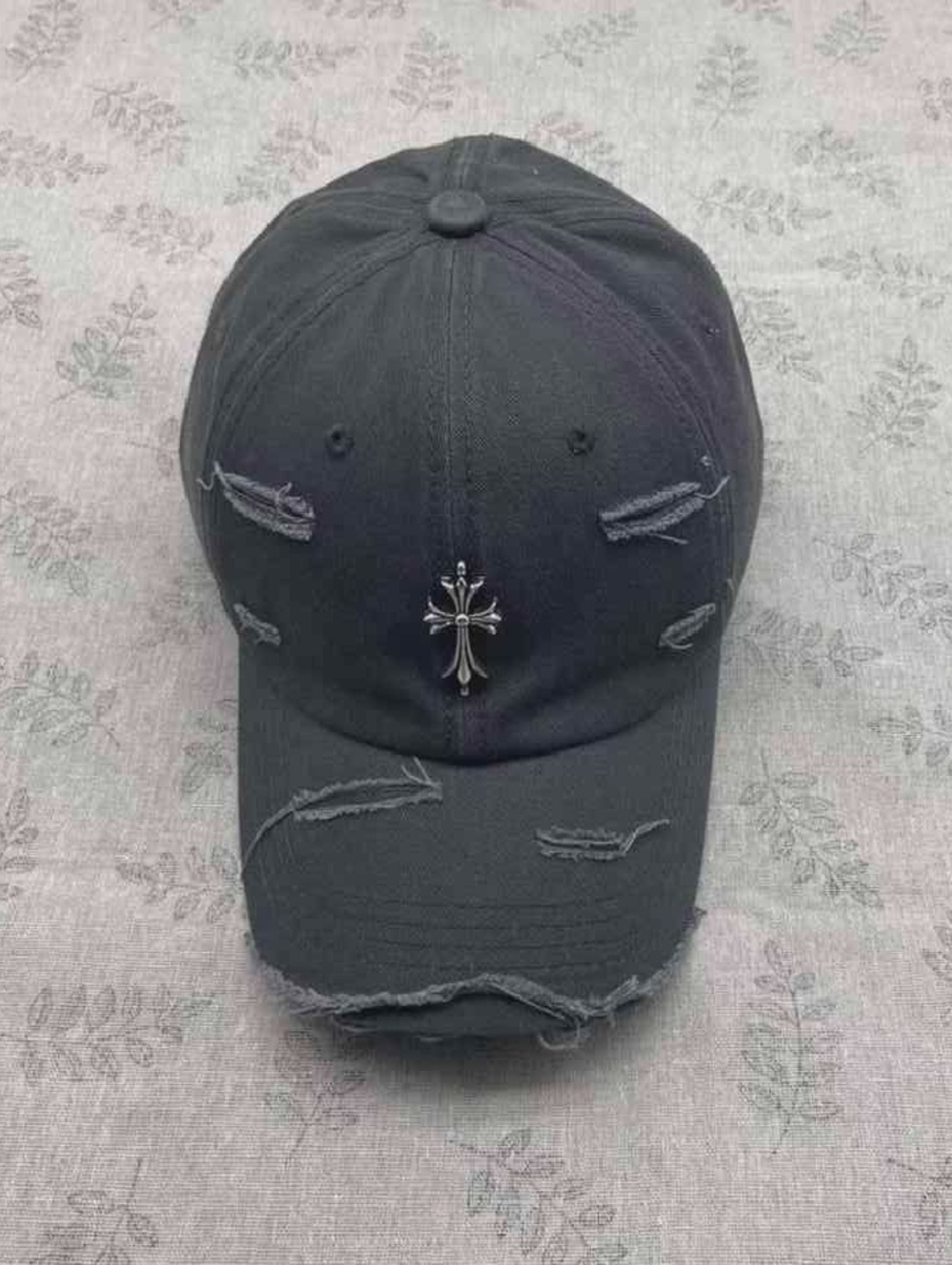 Chrome Hearts Black Distressed Cross Cap